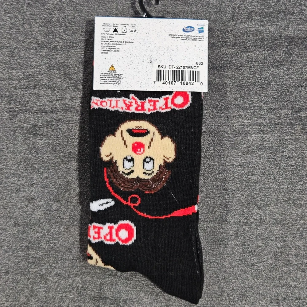 Hasbro Gaming‎ Operation Board Game Crew Socks Mens Size 6-12 Black